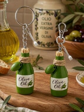Olive Oil Bottle Keychain or Bag Clip | Handmade Italian Food Accessory